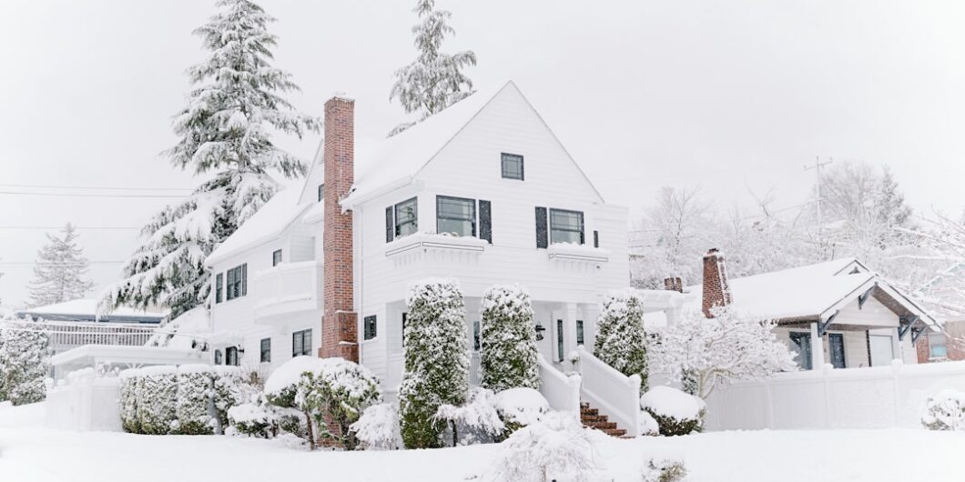 houses covered with snow during daytime