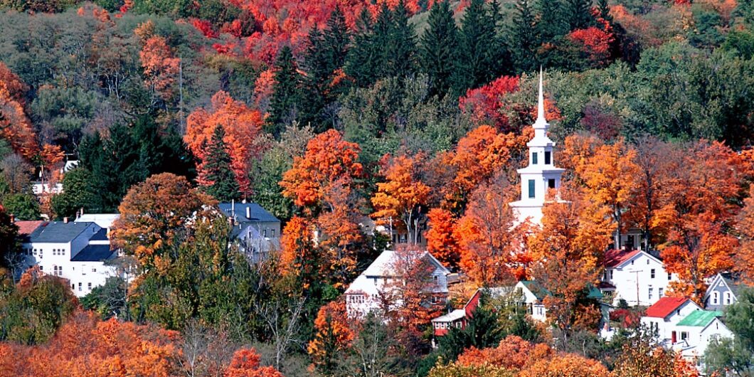 Autumn colors surround a charming village.