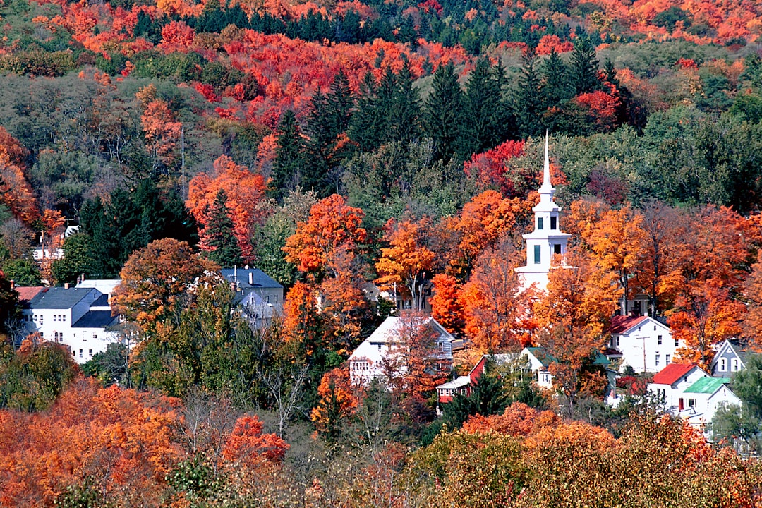 Autumn colors surround a charming village.